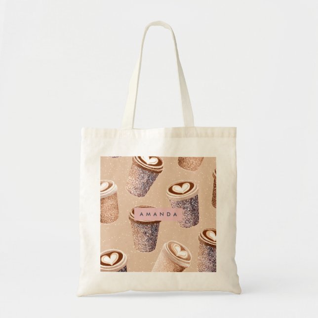 Personalized Glitter Coffee Cup Latte Art  Tygkasse (Framsidan)