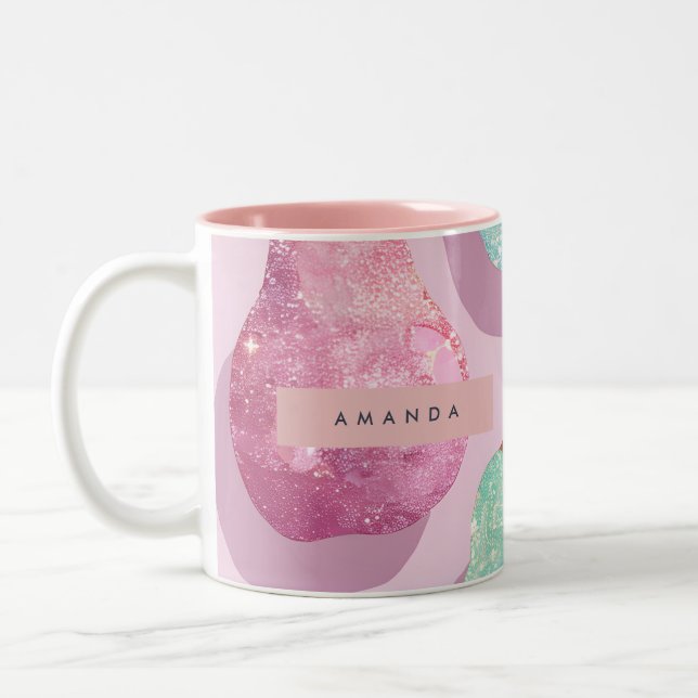 Personalized Glitter Pink and Aqua Pears Två-Tonad Mugg (Vänster)