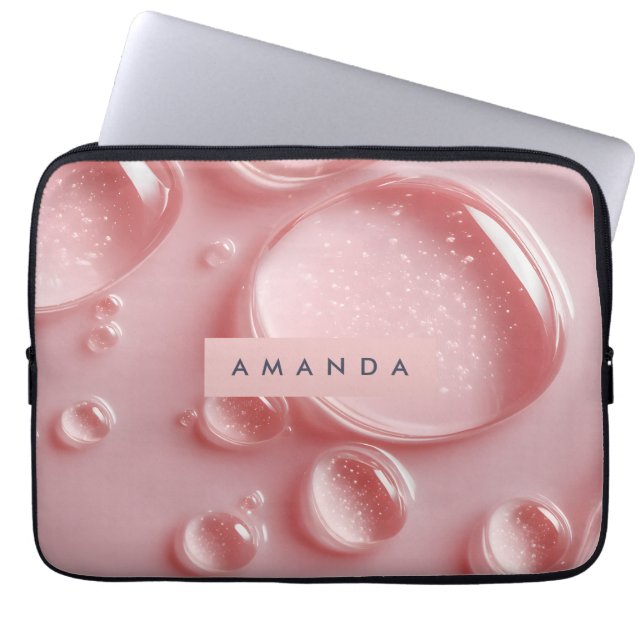 Personalized Glossy Blush Pink Water Droplets  Laptop Fodral (Framsidan)