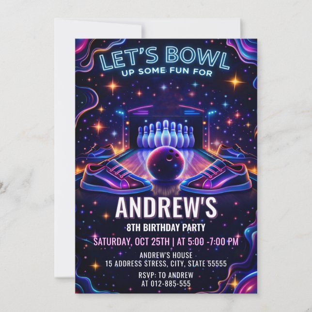 Personalized Glow bowling birthday invitation Inbjudningar (Framsida)