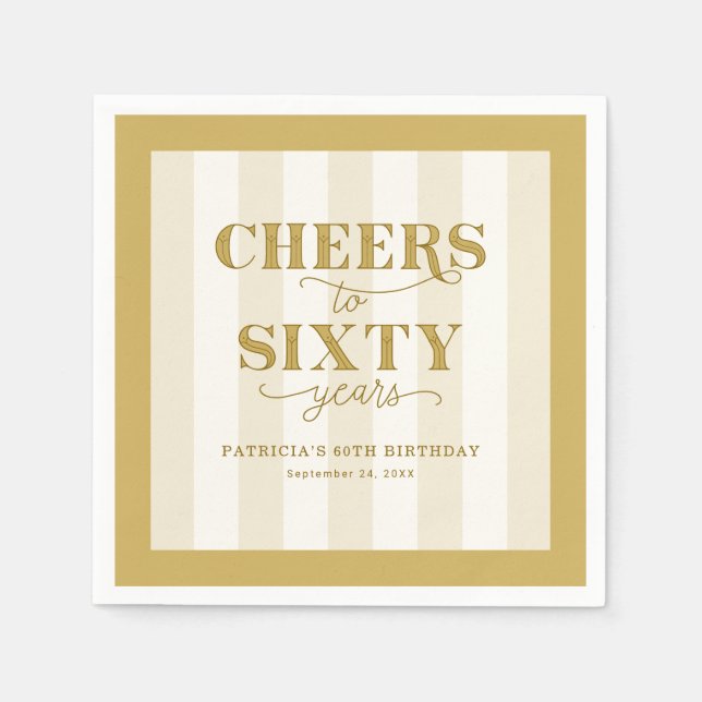 Personalized Gold 60th Birthday Party Paper Napkin Pappersservett (Framsidan)