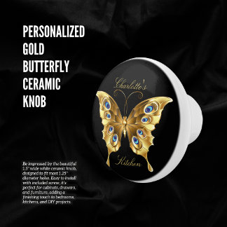 Personalized Gold Butterfly Black Knopp