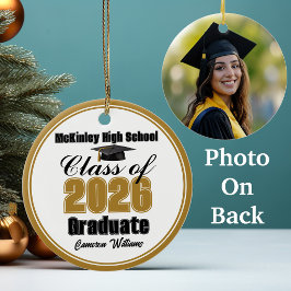 Personalized Gold Class of 2026 Graduation Photo Julgransprydnad Keramik