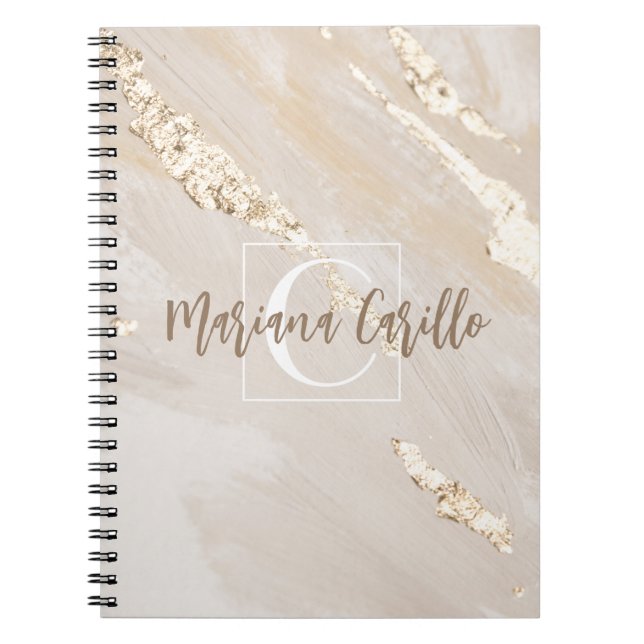 Personalized Gold Foil Marble Monogram Script Anteckningsbok (Framsidan)