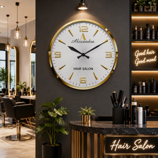 Personalized Gold Hair Salon Stor Klocka (Skapare uppladdad)