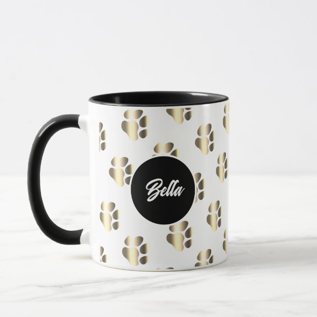 Personalized gold paws pattern pet lovers mugg (Vänster)