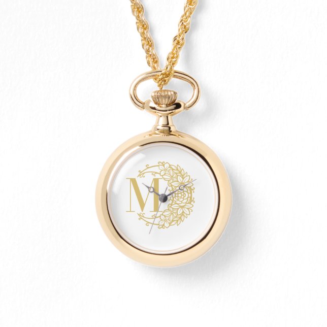 Personalized Gold Pocket Watch with Initial M  Armbandsur (Framsida)