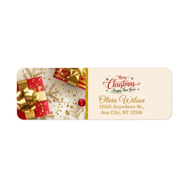 Personalized Gold & Red Festive Holiday Mailing Returadress Etikett (Framsidan)
