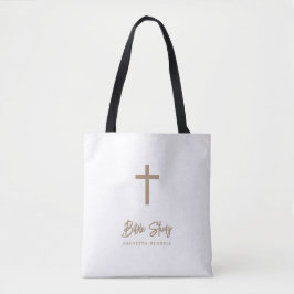 Personalized Gold Script White Bible Study Tygkasse