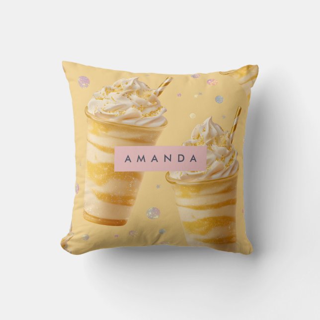 Personalized Golden Caramel Swirl Milkshake Kudde (Framsida)