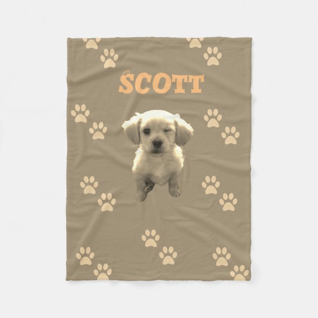 personalized golden dog blanket with custom name fleecefilt (Framsidan)