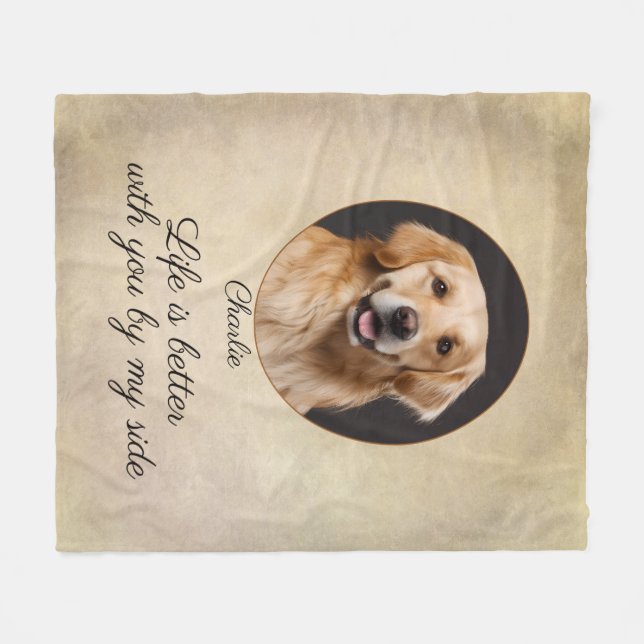 Personalized Golden Retriever by My Side Fleecefilt (Framsidan (Horisontell))