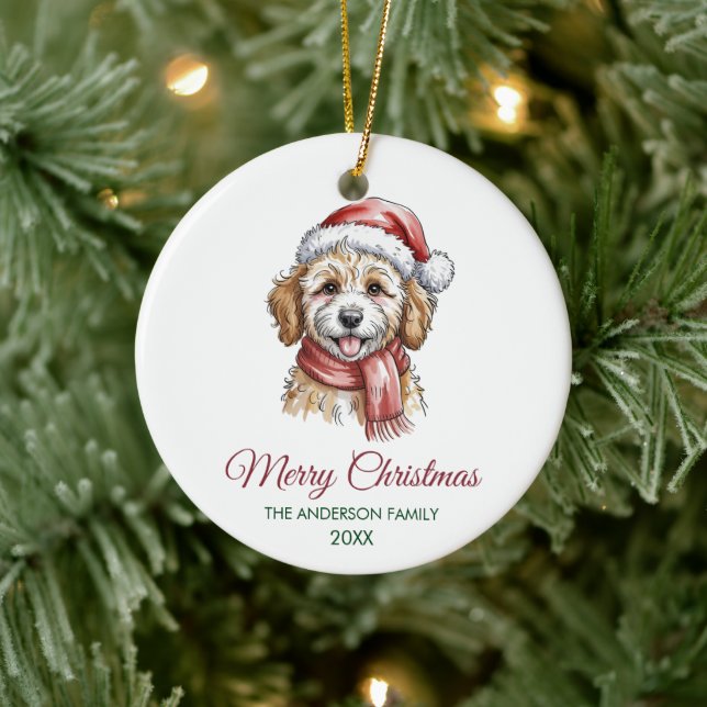 Personalized Goldendoodle Dog Santa Hat Christmas  Julgransprydnad Keramik (Träd)