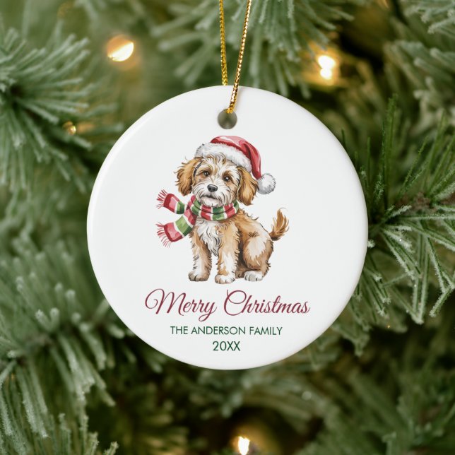 Personalized Goldendoodle Dog Santa Hat Christmas  Julgransprydnad Keramik (Träd)