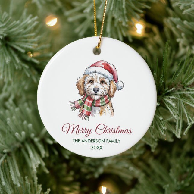 Personalized Goldendoodle Dog Santa Hat Christmas  Julgransprydnad Keramik (Träd)