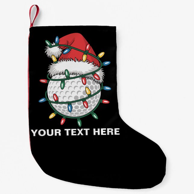 Personalized Golf Ball Santa Hat Christmas Lights Liten Julstrumpa (Framsidan)
