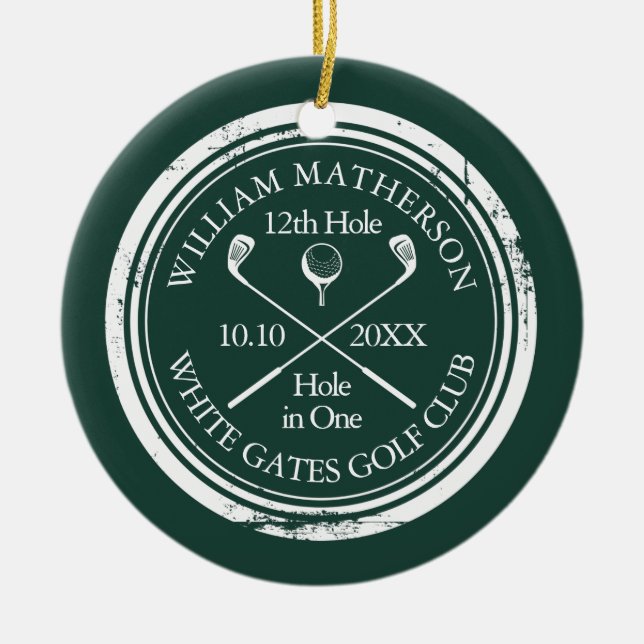 Personalized Golf Hole in One Keepsake Emerald Julgransprydnad Keramik (Framsidan)