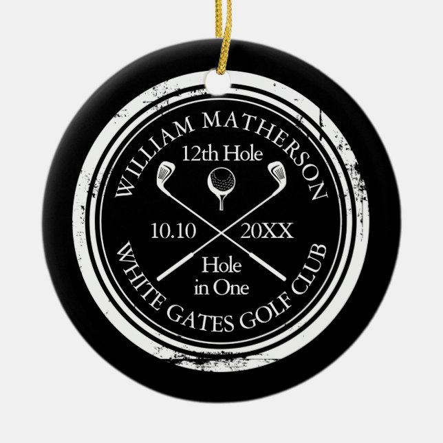Personalized Golf Hole in One Keepsake Julgransprydnad Keramik (Framsidan)
