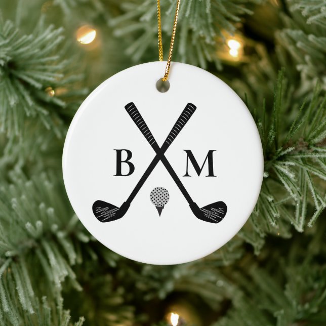 Personalized Golfer Classic Golf Club Monogram Julgransprydnad Keramik (Träd)
