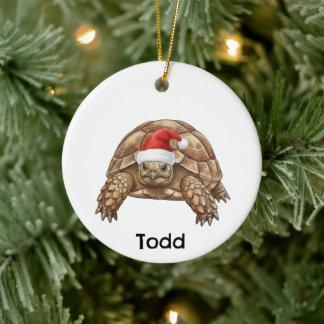Personalized Gopher Tortoise with Santa Hat Julgransprydnad Keramik