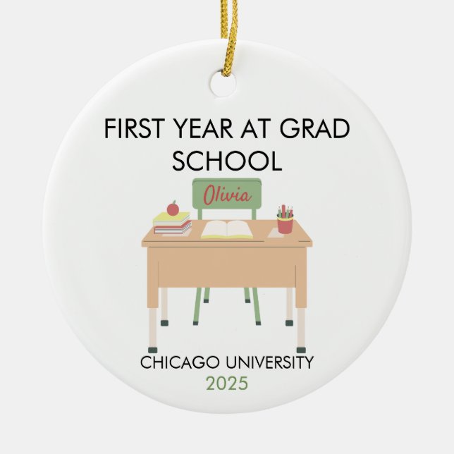 Personalized Grad School Ornament, First Year  Julgransprydnad Keramik (Framsidan)