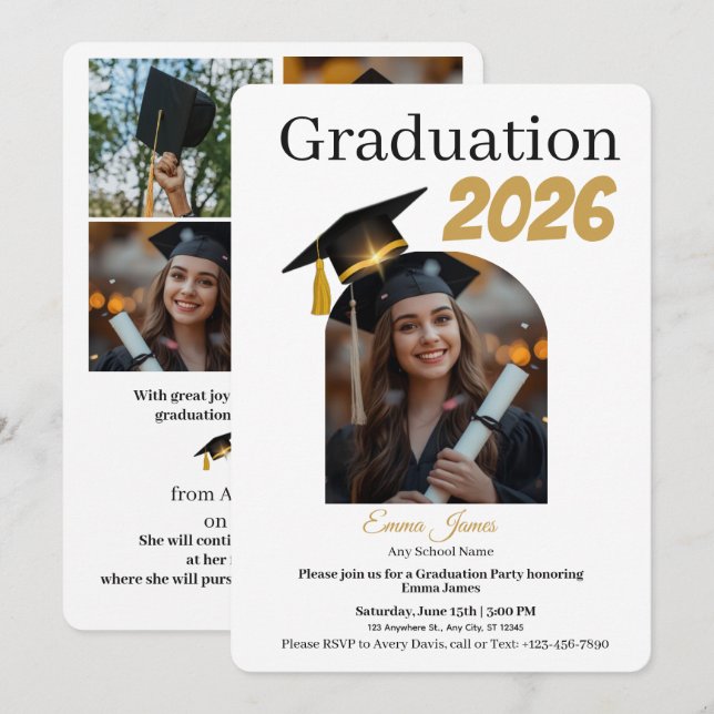Personalized Graduation Party Photo Invitation Car Julkort (Fram/baksida)
