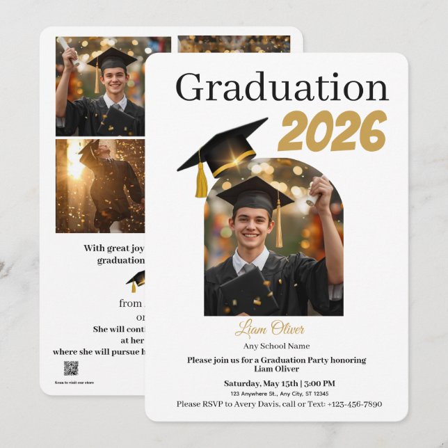 Personalized Graduation Party Photo Invitation  Julkort (Fram/baksida)