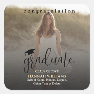 Personalized Graduation Sticker – Name and Photo Fyrkantigt Klistermärke