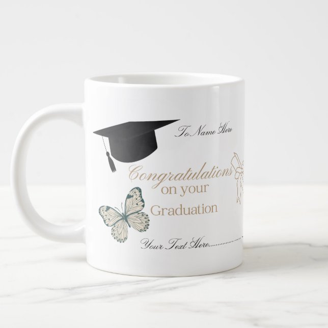 Personalized Graduation with Butterflies and Hat Jumbo Mugg (Vänster)
