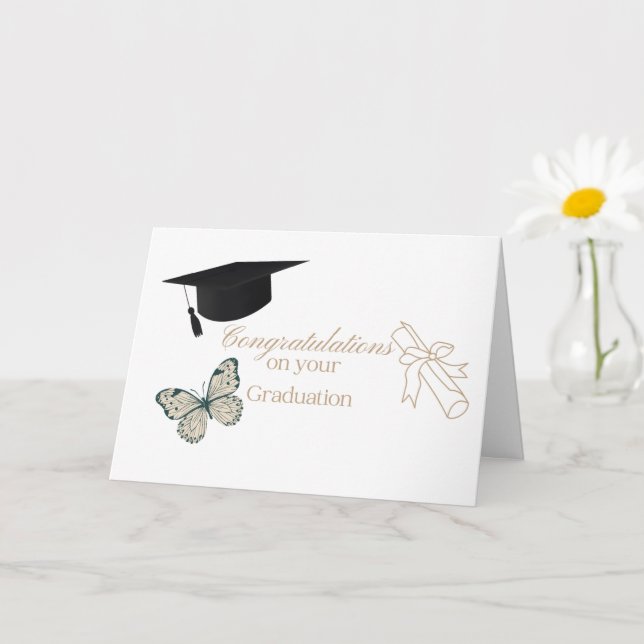 Personalized Graduation with Butterflies and Hat Kort (Liten växt)