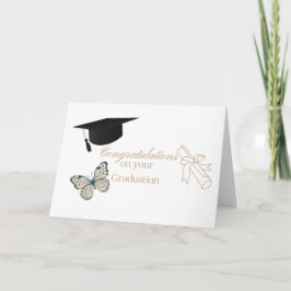 Personalized Graduation with Butterflies and Hat Kort