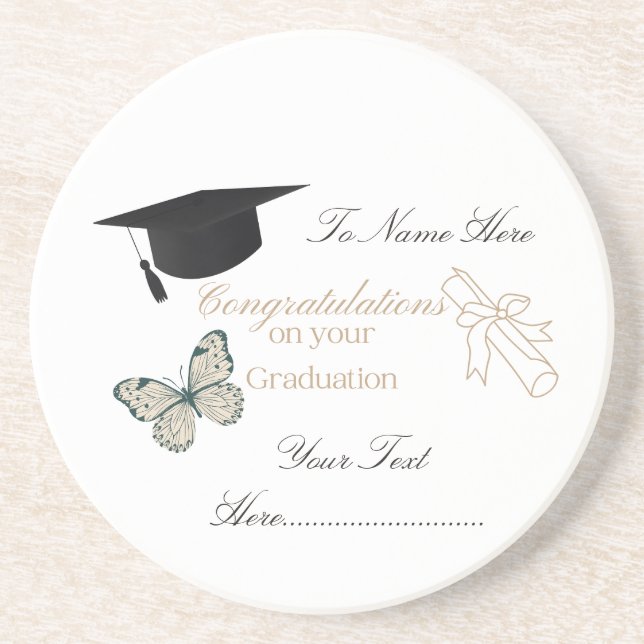 Personalized Graduation with Butterflies and Hat Underlägg (Framsidan)