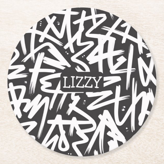 Personalized Graffiti Name Pattern — Custom Urban Underlägg Papper Rund (Framsidan)
