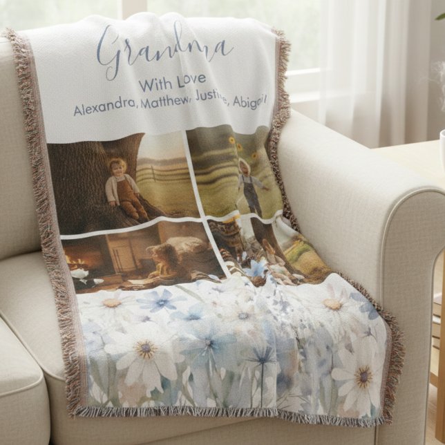 Personalized Grandkids Collage Filt (Personalized Grandchildren Collage Throw blanket for Grandma)