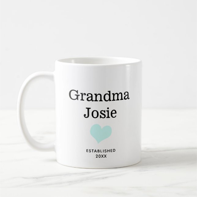 Personalized Grandma, Blue Heart New Baby Photo Kaffemugg (Vänster)