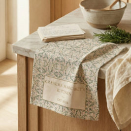 Personalized Grandma Kitchen Gift Botanical Green Kökshandduk