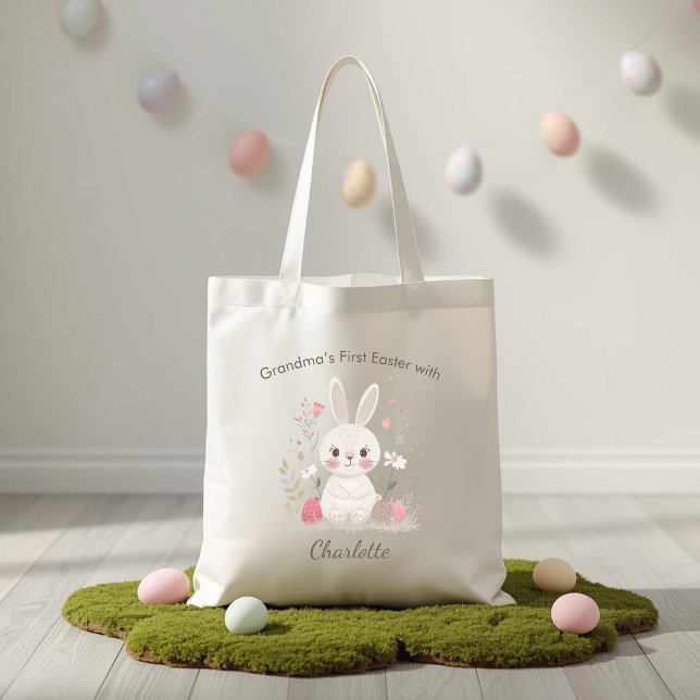 Personalized Grandma’s First Easter Tote Bag Tygkasse (Skapare uppladdad)