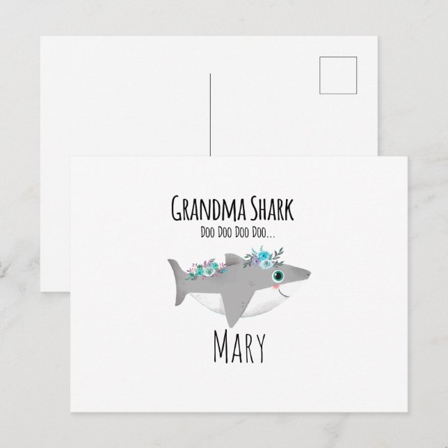 Personalized Grandma Shark Doo Doo Doo Vykort (Fram/baksida)