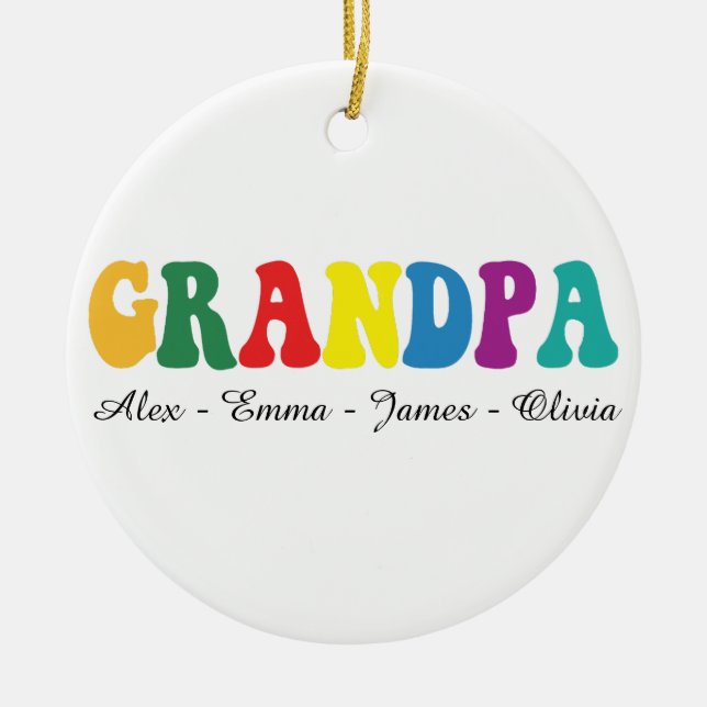 Personalized Grandpa Gift with Grandkids’ Names Julgransprydnad Keramik (Framsidan)