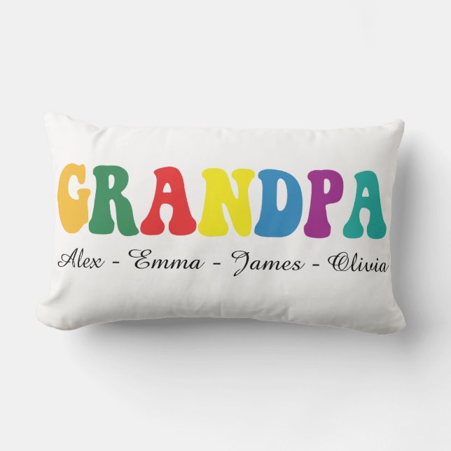 Personalized Grandpa Gift with Grandkids’ Names Lumbarkudde (Framsida)