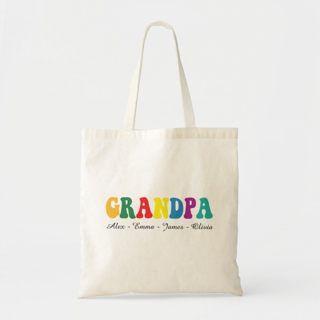 Personalized Grandpa Gift with Grandkids’ Names Tygkasse (Framsidan)