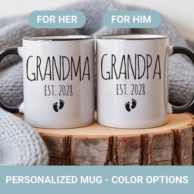 Personalized Grandparents Mug Set Baby Shower Gift Mugg (Personalized Grandparents Mug Set Baby Shower Gift, Grandma and Grandpa Mug Gift for New Baby Reveal)