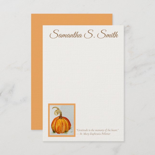 Personalized Gratitude Pumpkin Flat Note Card Inbjudningar (Fram/baksida)