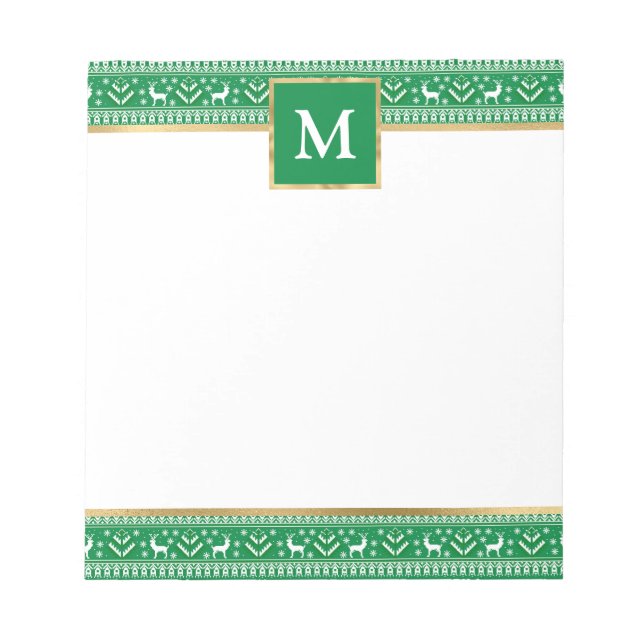 Personalized Green Christmas Fair Isle Anteckningsblock (Framsida)