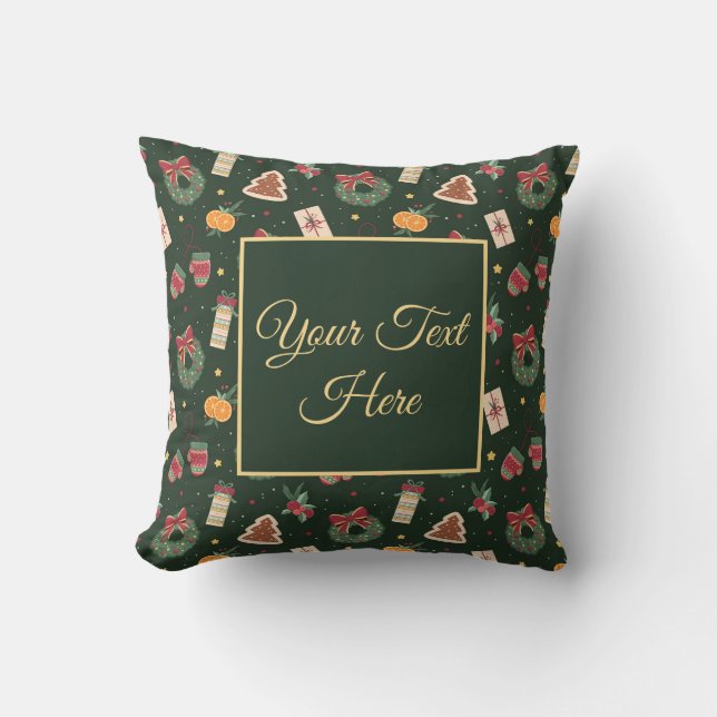 Personalized Green Christmas Throw Pillow  Kudde (Framsida)