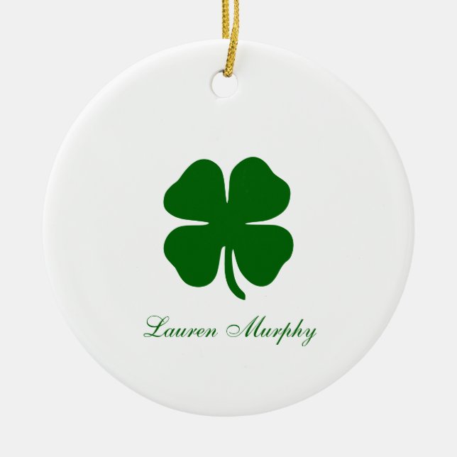 Personalized Green Clover Julgransprydnad Keramik (Framsidan)