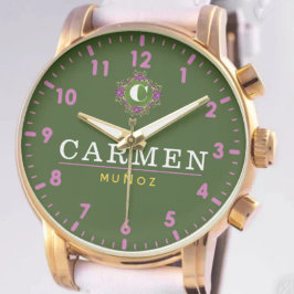 Personalized Green Dial Elegant Custom Name Design Armbandsur