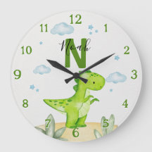 Personalized Green Dinosaur Nursery Large Clock