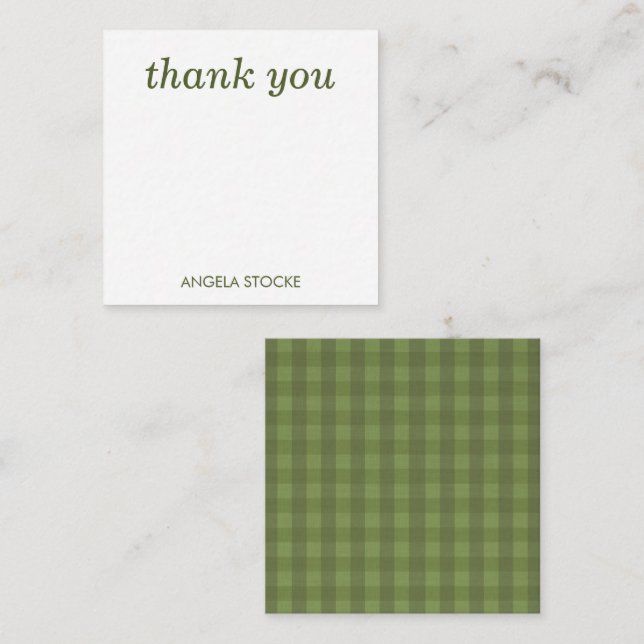 Personalized Green Gingham Anteckningskort (Fram/baksida)