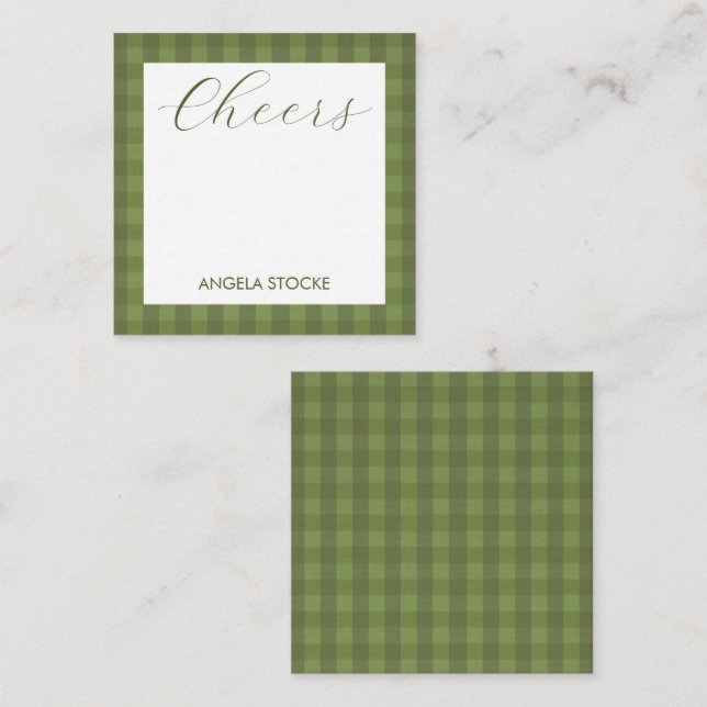 Personalized Green Gingham Anteckningskort (Fram/baksida)